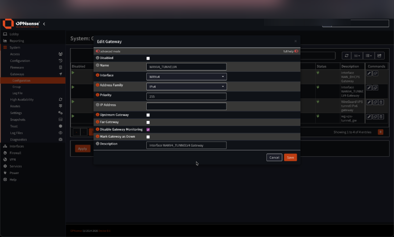 Auto-created gateway for the WANv4/GIF tunnel interface