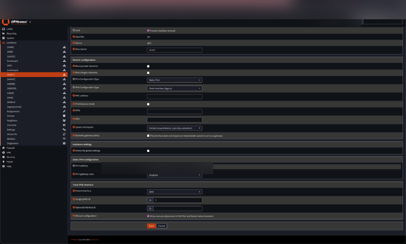 LAN interface configured to track IPv6 from WAN