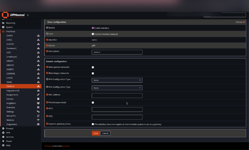 WANv4 interface assigned to gif0 with no IP configuration
